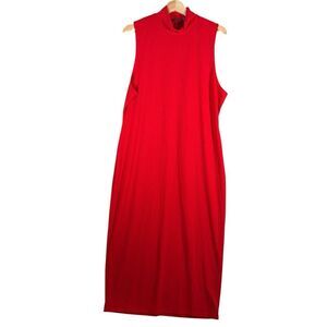 Boohoo Womens Red NEW Ribbed High‎ Neck Midi Dress Holiday Christmas US Sz 18
